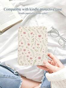 简约粉色花卉图案保护套，适用于 Kindle NK 11/Kindle 儿童版/Kindle Paperwhite 5、Kindle 2024，具备自动唤醒/睡眠功能，轻巧便捷，完美贴合保护您的阅读设备，是送给孩子/家人的理想礼物。 - 彩色 - 查看 1