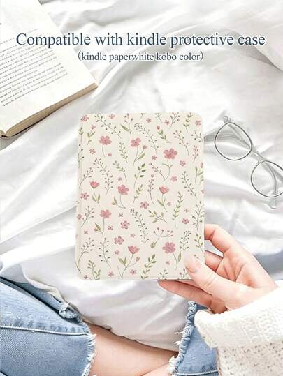 Minimalist Pink Floral Print Protective Case, Suitable For Kindle NK 11/Kindle Kids Edition/Kindle Paperwhite 5, Kindle 2024, With Auto Wake/Sleep Function, Lightweight And Convenient, Perfect Fit To Protect Your Reading Device, Gift For Kids/Family
