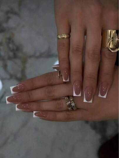 10pcs Square French Full Cover Fake Nails, Alternating Burgundy And White, Minimalist Elegant, Fashionable And Exquisite. They Add A Romantic Touch To Your Fingertips While Cleverly Displaying A Bold Fashion Style. Ideal For Parties, Galas And Daily Wear, Also A Great Gift For Ladies And Girls.
