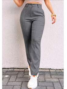 Luiz Twill Women's Skinny Dress Pants, High Waist - Xám - Xem 7