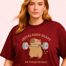 Women's Plus Size Plain Crew Neck T-Shirt, , Oversized, Funny Capybara Meme, Gym Top - Redwood - View 2
