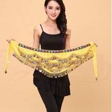 1pc Women's Wavy Belly Dance Belt Hip Scarf Women's Sweet Belly Dance Golden Coin Hip Scarf Skirt Wrap Noisy - Multicolor - View 16
