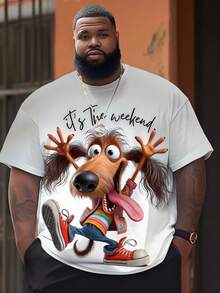 Plus Size Men's 3D Cool Dog Print T-Shirt - "Weekend Time" Theme Print, Casual Crew Neck Design, Comfortable Summer Short Sleeve, Perfect Weekend Gift, Casual Daily Wear | Funny Dog Pattern | Quality Design, Plus Size - Multicolor - View 5