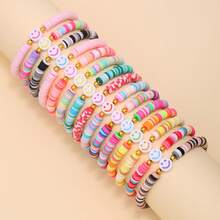 15pcs/Set Random Surfer Beaded Bracelet, Stackable Boho Clay Bead Bracelets, Adjustable Multi-Layer Elastic Friendship Bracelets, Jewelry Gift For Girls - Multicolor - View 6