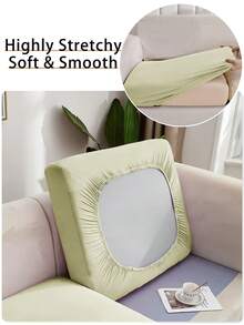 1pc Solid Color High Elastic Milk Silk Sofa Cushion Cover, Dust-Proof 4-Season Removable Machine Washable Sofa Decorative Cover, Suitable For Living Room Polyester Sofa Cushion Cover, Backrest Cover, Black, Light Gray, Light Mocha - Cream Yellow - View 6