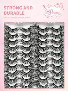 ENCHUW 20对猫眼柔软蓬松3D合成假睫毛，手工卷翘浓密舒适多用途貂毛假睫毛，适合派对和庆典场合 - 黑色 - 查看 5