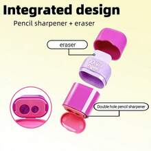 2pcs Compact Double Slot Pencil Sharpener And Eraser 2-In-1, Stationery, Gifts, Prizes, Suitable For School And Office Supplies - Multicolor - View 4