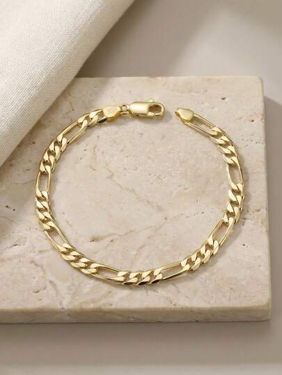 ORSA JEWELS 1 Piece 925 Sterling Silver 14k Gold, 18k Gold 5mm Figaro Chain Bracelet Basic Hand Chain Simple Jewelry For Women, Men Birthdays Celebration And Wedding Party Banquet Gift Low Allergy And Fade Resistant