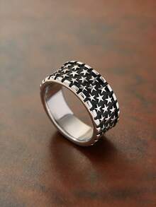 1pc Vintage And Personalized Stainless Steel Cast Men's Crown Ring Fashion Accessory - Silver - View 3