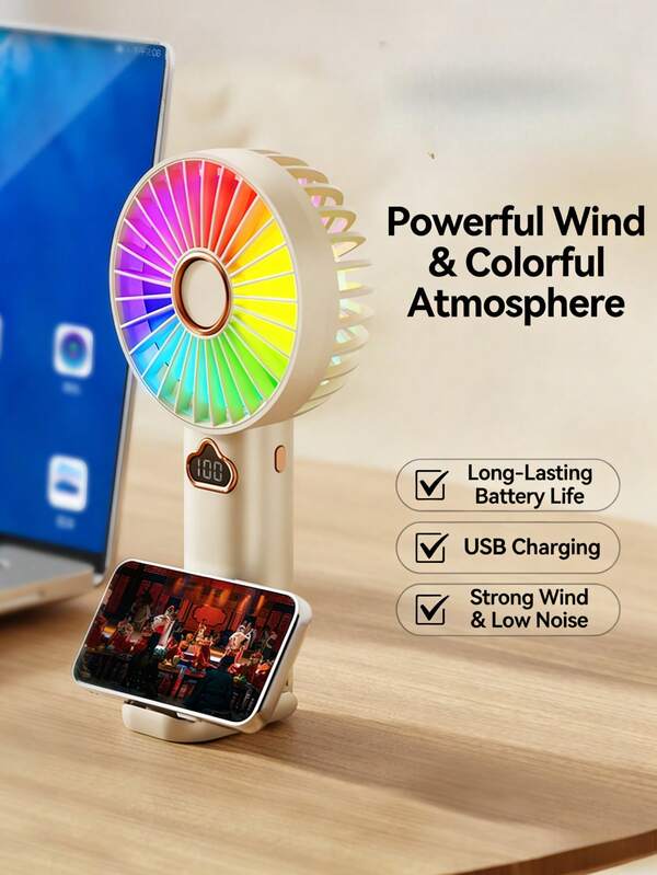 Quạt cầm tay chạy êm ái, sạc USB, có màn hình hiển thị kỹ thuật số, quạt điện gấp gọn, thích hợp cho bàn làm việc văn phòng/ký túc xá, lý tưởng cho nhân viên văn phòng/sinh viên, tuyệt vời cho mùa hè/mùa tốt nghiệp.
