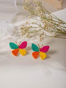 imoli 一对波西米亚风金属蝴蝶手工拉菲草耳环，适合作为海滩度假女性的珠宝礼物 - 27643-colour - 查看 10