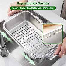Lưới lọc bồn rửa nhà bếp cỡ lớn bằng thép không gỉ có thể điều chỉnh - Thép không gỉ 304 bền chắc, giỏ lọc có thể mở rộng, lọc rau củ hiệu quả, kiểu dáng Baroque, bề mặt mài bóng, thiết kế đứng độc lập, lý tưởng cho gia đình, phù hợp với đường thoát nước bồn rửa nhà bếp. - rổ thoát nước - Xem 5