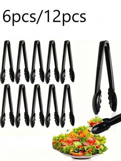 6/12pcs Reusable Or Disposable Heavy Duty Plastic Serving Tongs, 9.45 Inches - Suitable For Restaurants, Banquets, Buffets, Events, Weddings And Daily Use, Black Plastic Food Clips - Durable Reusable Plastic Tableware - Material, Sturdy And Multipurpose - Applicable For Kitchen, Party, Buffet, Appetizers, BBQ, Catering And Banquet