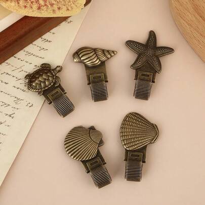 AHCRAFT 1pc Vintage Metal Marine Life Pen Clip, Distressed Bronze Starfish Shell Turtle Portable Pen Holder, For Planner Notebook School Office Supplies