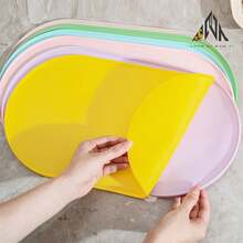 shuo ni mao yi 硅胶宠物喂食垫，防水防滑喂食垫，适用于猫狗，椭圆形 - 淡紫色 - 查看 3