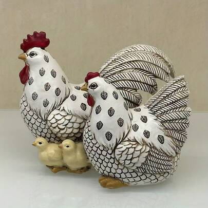 1 pieza Escultura de gallo y gallina de resina, decoración de arte de pollo lindo, decoración de mesa para el hogar y exteriores, estatua para jardín, césped y patio, decoración de Acción de Gracias, sin necesidad de electricidad, con tema de animales