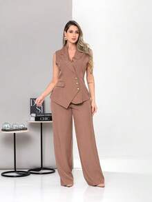 New Tailored Set Consisting Of Vest And Wide-Leg Trousers C6608 - Mocha Brown - View 1
