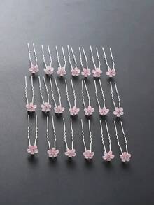 20pcs Women New Style Flower Multi-Color Bridal Headband, Hair Fork, U-Shaped Hairpin, Wedding Hair Accessories, Simple And Versatile, Wedding/Back To School Season Basic Headwear, Bun Hairstyle Set Valentine's Day Valentines - 寶藍色 - 查看 4