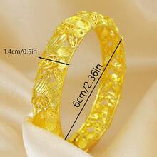 1/4pcs Vintage Geometric Hollow Bangle Bracelet, Wide Carved Cuff Bracelet, Suitable For Party And Wedding Gift - Yellow Gold - View 6