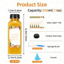 Tomnk 36/40/45/56/128pcs 12oz Plastic Juice Bottles With Caps, Clear Empty Reusable Containers With Brush Funnel And Labels For Smoothies Ginger And Other Beverages - Trong sáng - Xem 16
