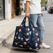Bolsa de compras grande plegable e impermeable de tela Oxford 210D, bolsa de transporte ecológica y portátil para alimentos. - gato azul marino - Ver 2