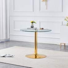 Modern Minimalist Coffee Table In Glass Beam: With A Diameter Of 85 Cm And A Height Of 76 Cm, It Is The Ideal Choice To Create A Slightly Luxurious Atmosphere. - Gold + Transparent + Glass + Metal + Circular - View 3