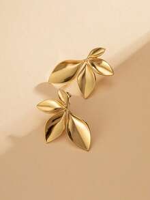 RAYQUEEN 1 Pair Stainless Steel Fashionable Gold Leaf Stud Earrings, Suitable For Daily Wear - Stud Earrings - View 4