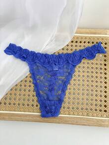 Customized Lace Thongs With English Names, Bold Women's Low Waisted Underwear Thongs, Alphanumeric Underwear, Providing Personalized Gifts For Women - Blue - View 4