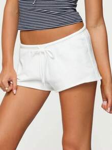 Women Low Rise Sweat Shorts Casual Y2k Drawstring Low Waisted Lounge Shorts Summer Cute Gym Running Shorts Sweatshorts Yoga Running Beach Vacation Micro Shorts Casual Wear - 白色 - 查看 5