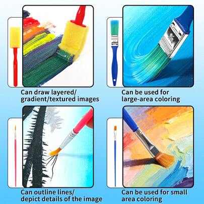 opeth 10pcs Kids Graffiti DIY Painting Brush Set, Assorted Color Paints, Sponge Stamps & Printing Tools