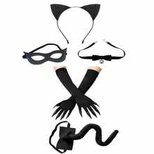 6pcs Sexy Black Cat Costume Set - Includes Headband, Glasses, Collar, Gloves, Tail, Suitable For Halloween Theme Parties, Gatherings And Events - Black - View 4