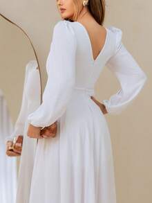 White Long Dress With Square Neckline And Long Sleeves - NM Nana Marie - 白色 - 查看 4