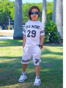 Boys' Summer Shirt And Shorts Set - 黑與白 - 查看 6