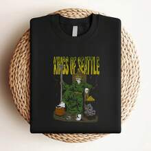 T-shirt femme imprimé inspiré de la ville de Seattle et des Supersonics de basket-ball. Tailles S à XL. T-shirt oversize de qualité, manches longues ou courtes - Noir - Voir 3