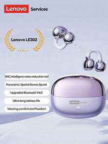 Lenovo 联想 LE302 新款蓝牙耳机，夹式开放式设计，环绕立体声，高品质音频，低延迟，适用于音乐、游戏、定向音频、ENC 降噪、清晰通话，适用于智能手机和电脑 - 查看 15