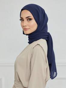 1pc Instant Hijab - Jersey Hijab Scarf With Neck Wrap, Silky Soft Breathable Fabric, Suitable For Daily Wear, Festivals, Prayers, Pilgrimage, Paired With Abaya - Navy Blue - View 2