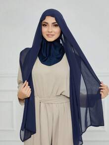 1pc Instant Hijab - Jersey Hijab Scarf With Neck Wrap, Silky Soft Breathable Fabric, Suitable For Daily Wear, Festivals, Prayers, Pilgrimage, Paired With Abaya - Navy Blue - View 1
