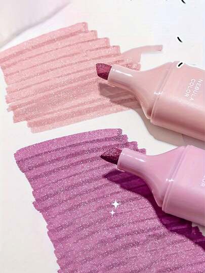 4/12支装星空闪光荧光笔，闪亮闪光荧光笔，多功能闪光笔，适用于闪亮笔记和日记，书写流畅，粉色，适合子弹笔记、DIY、绘画