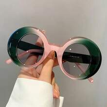 Unisex Oversized Round Fashion Glasses - Protective Style, Retro Oversized Round Frame Glasses, Suitable For Wide Face Shapes With Oversized Round Lenses, Unisex Non-Fashion Glasses, Suitable For Driving, Outdoor Activities, And Daily Use - Available In Red, Brown, Pink, Green, Orange, And Purple. - 藍色的 - 查看 3