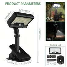 IP65 Solar Outdoor Clip Light, Provides Multiple Installation Options Including Vertical And Horizontal Clamping. It Has Sensor Function And Adjustable Lighting Angle, Suitable For Home Gardens, Corridors And Outdoor Spaces. - Black - View 13