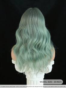 20英寸薄荷绿短款波浪卷发假发，带刘海，耐热合成纤维材质，适合派对、日常佩戴、音乐节、聚会和庆典等场合。 - 薄荷綠 - 查看 4