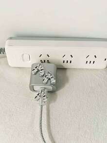 5个镀银方形心形TPU数据线保护套，兼容苹果20W/18W快充适配器 - 銀色 - 查看 4