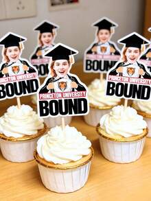 Personalized Photo Graduation Cupcake Decor Set. Customize Your Photo Cake Decorations – Upload Photos And Add Custom Text – Cupcake Decorations With Graduation Caps And High School Caps - Multicolor - View 8