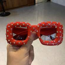 Women's Fashion Glasses - UV Protection With Blue Diamond Decoration, Exclusive Large Square Frame Design For Parties, Suitable For Everyday And Special Occasions - Fashion Accessory, Fun Design, Durable, Designer Style, A Must-Have For  Enthusiasts - 白色 - 查看 9