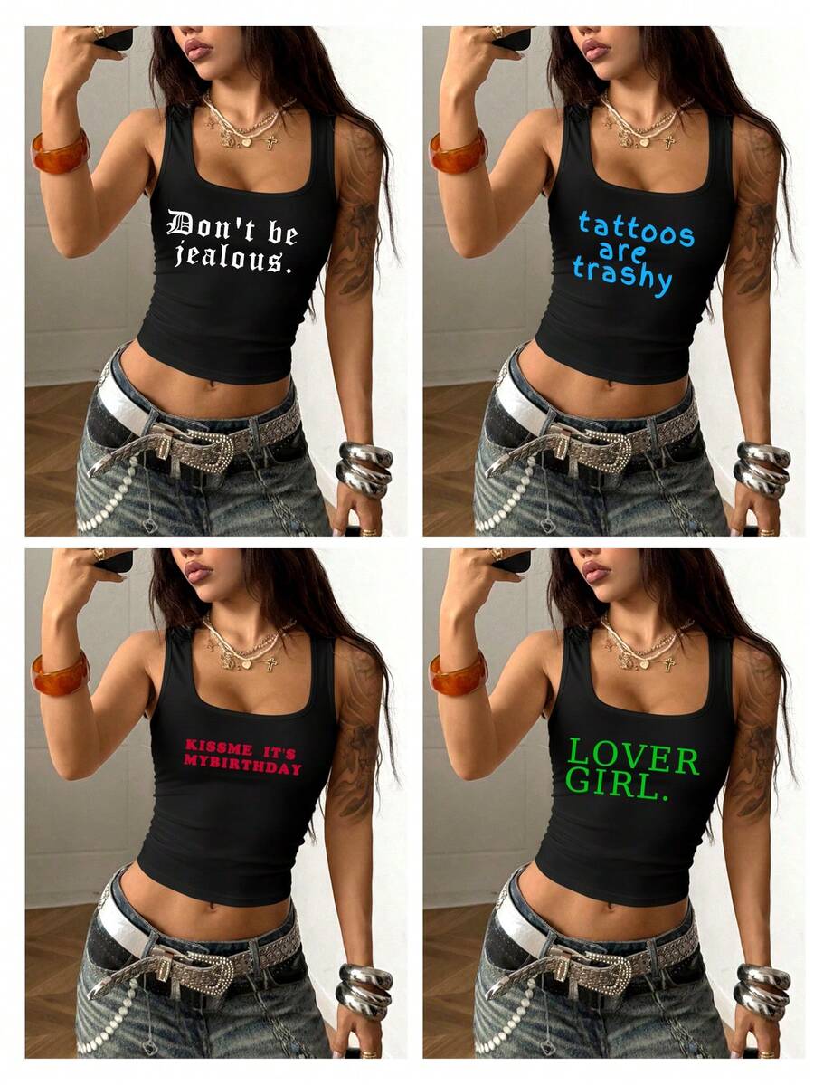 Áo tank top nữ thể thao màu đen mùa hè tùy chỉnh thêm văn bản riêng (trích dẫn, cụm từ, câu nói hài hước, tên, slogan, v.v.) - màu đen - Xem 1