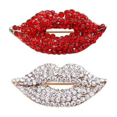 Women Clothing Decoration - Sexy Crystal Lips Kiss - Brooch Pins Safety Pin - Corsage Scarf Clips - Costume Brooches O2RT