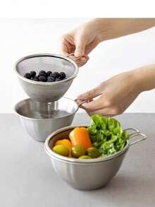 Stainless Steel Colander Set With Measuring Bowl, Mixing Bowl With Handle, Rice Washing Strainer - View 5