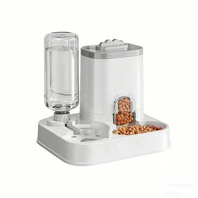 Automatic Pet Dog Cat Feeder And Water Dispenser Combo, Large Capacity Pet Food And Water Station With Multi-Pet Integrated Bowls (Grey)