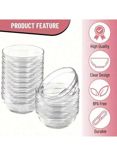 10pcs Transparent Glass Small Bowls, Kitchen Spice Plates, Soy Sauce Plates, Vinegar Plates, Garlic Dipping Bowls, Suitable For Gatherings, Snacks, Food
