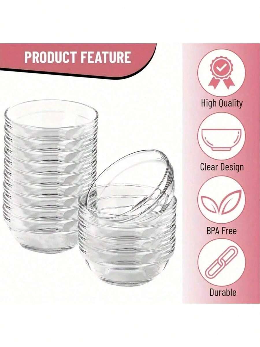 Bộ 10 bát nhỏ bằng thủy tinh trong suốt, dùng đựng gia vị nhà bếp, nước tương, giấm, tỏi chấm, thích hợp cho các buổi tụ họp, ăn nhẹ và dùng bữa.